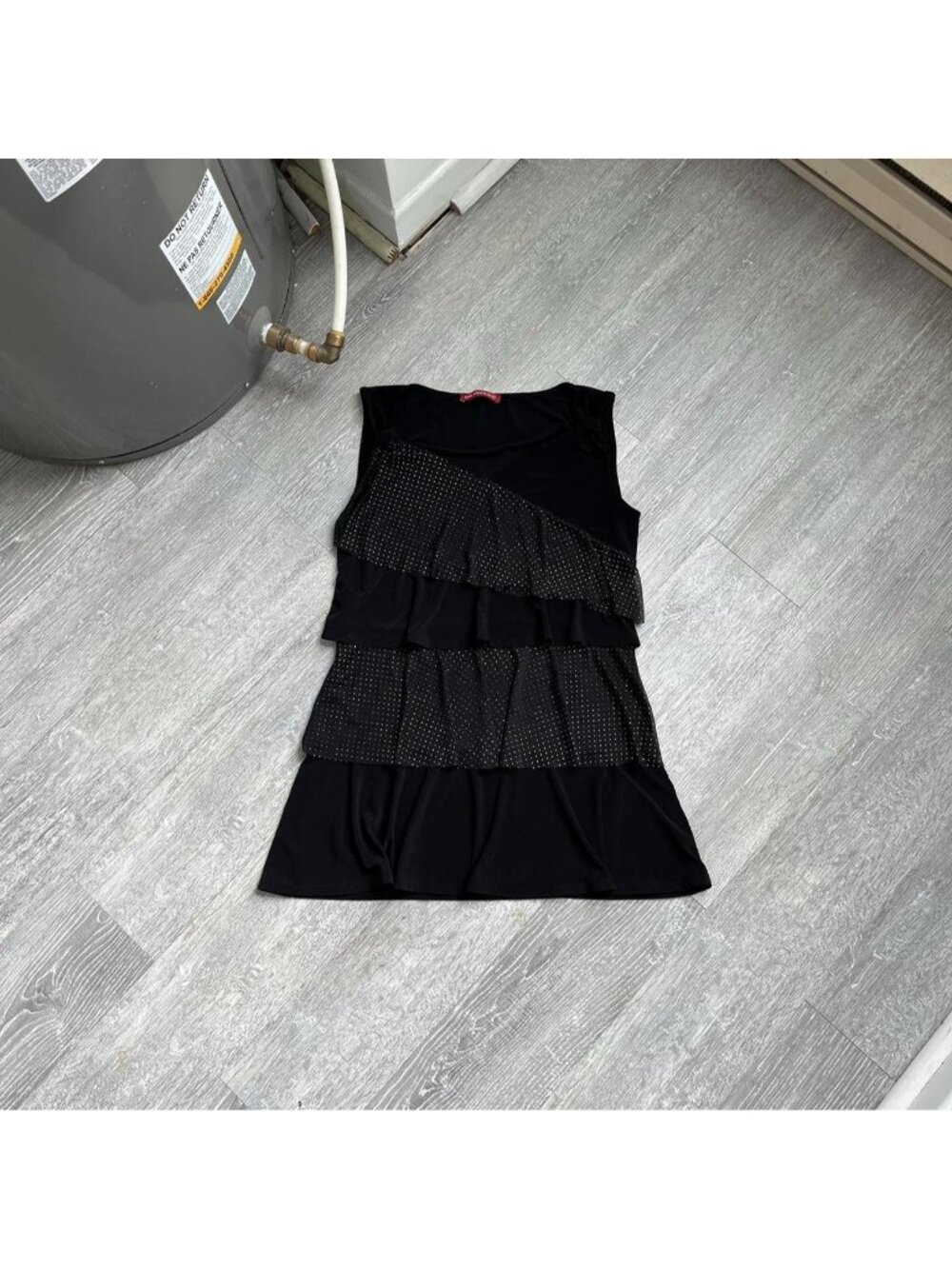 Black / Silver Toned San Francisco Y2K Ruffle Style Dress / Top W/ Dot Accents